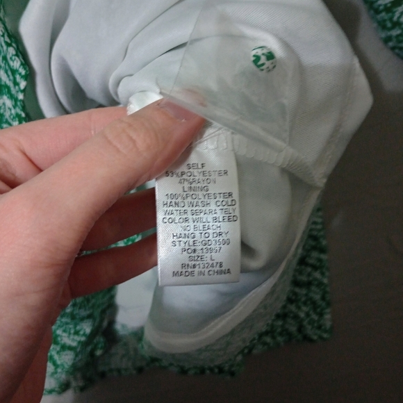 Glam Dress Womens L Fit & Flare Peasant Chiffon Cottagecore Green White Modest - Picture 3 of 6